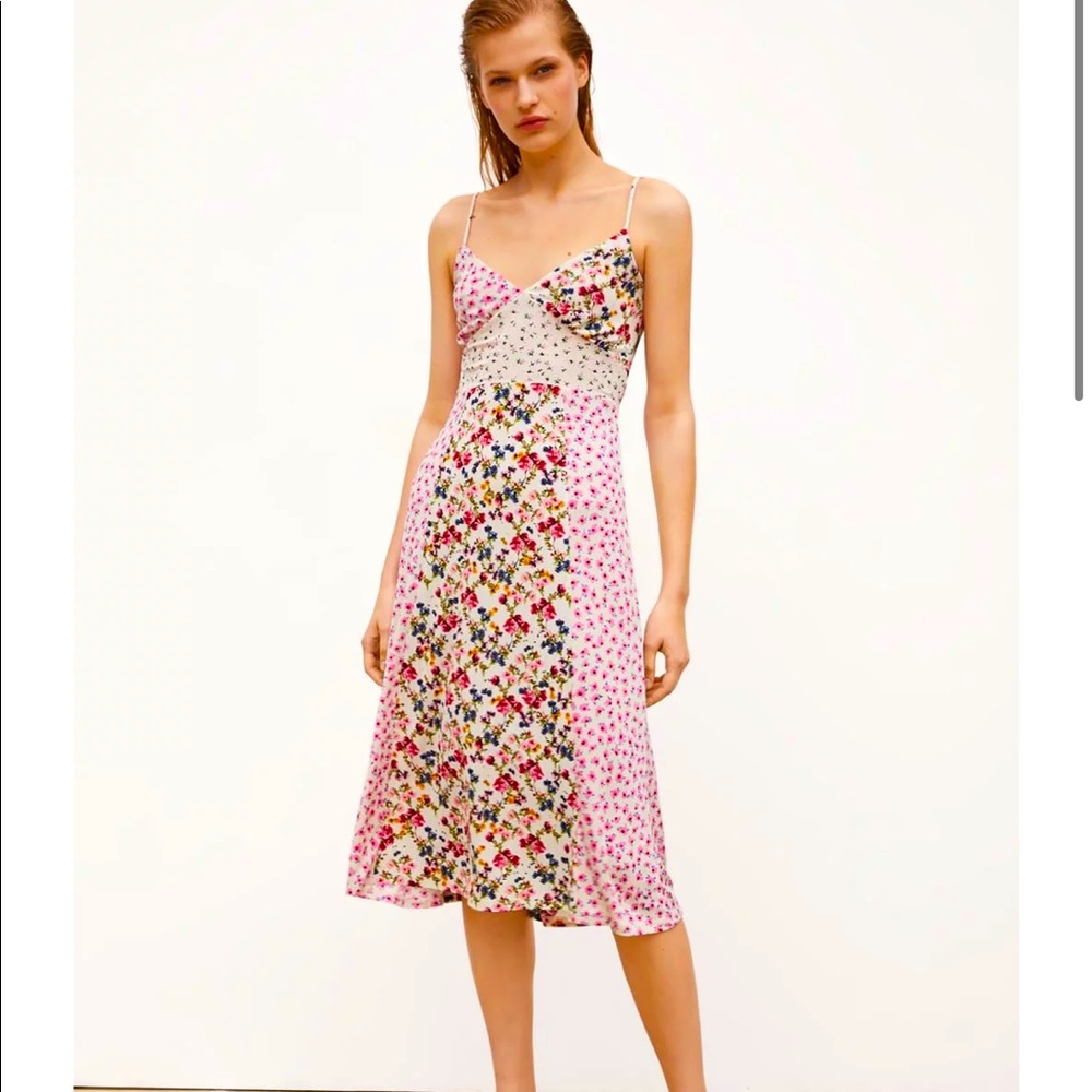Zara Pink Multi Floral Midi Slip Dress